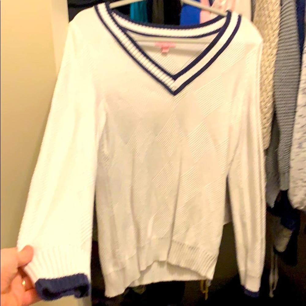 Lilly Pulitzer White V-Neck Pullover Sweater